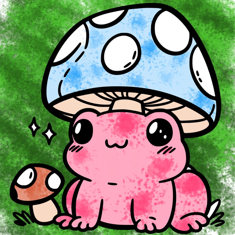 a cute frog with a mushroom hat
