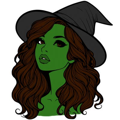 realistic witch girl with wavy hair and lips