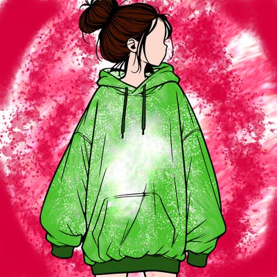 realistic girl with a oversized sweatshirt on and a bun