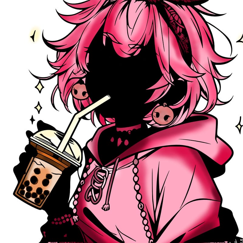 hot baddie anime girl drinking boba and biting the straw