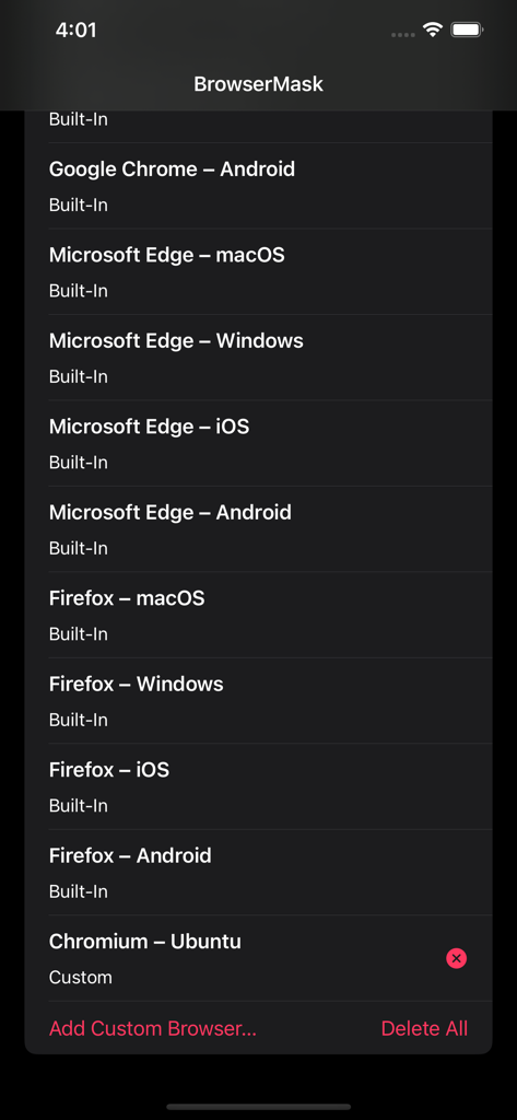 BrowserMask for Safari - List of built-in browser user agents in BrowserMask for Safari