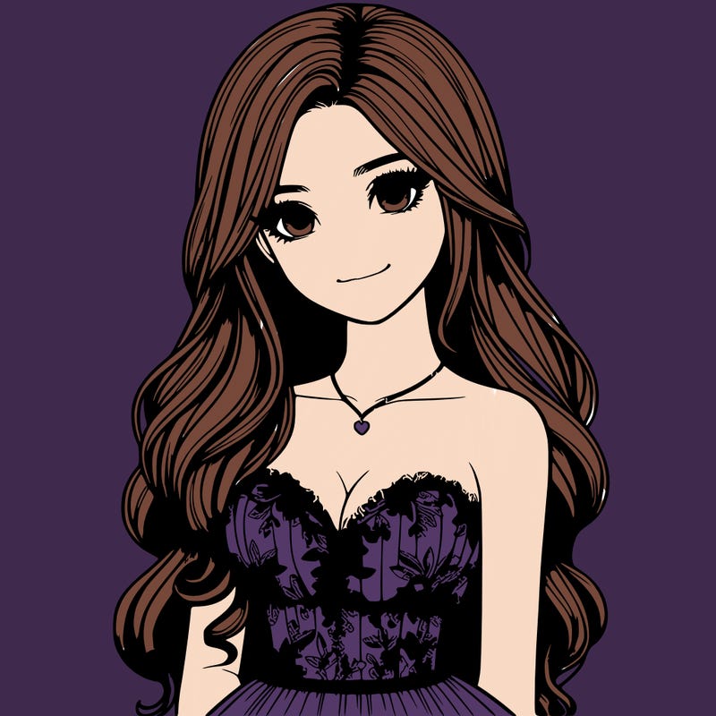 realistic girl with long hair and pretty prom dress
