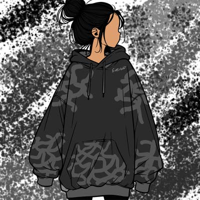 realistic girl with a oversized sweatshirt on and a bun