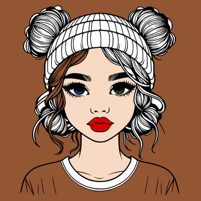 realistic girl with buns in her hair with a beanie on