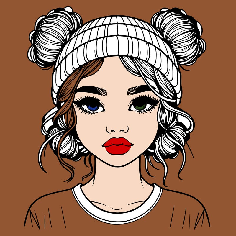 realistic girl with buns in her hair with a beanie on