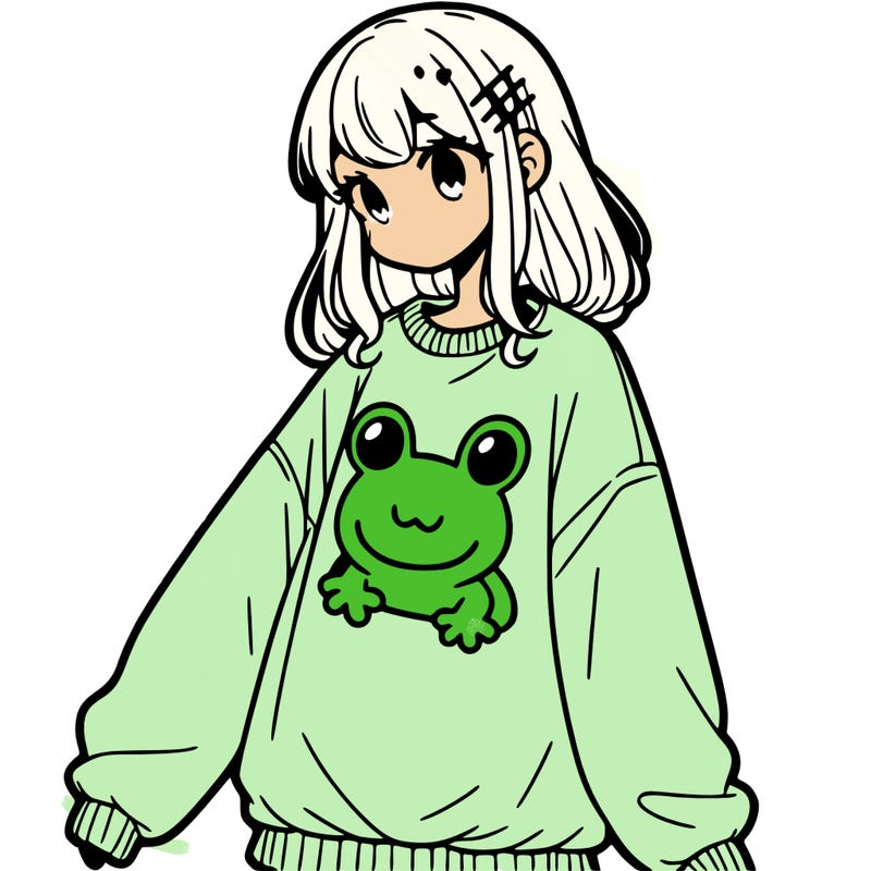 girl wearing frogging sweatshirt