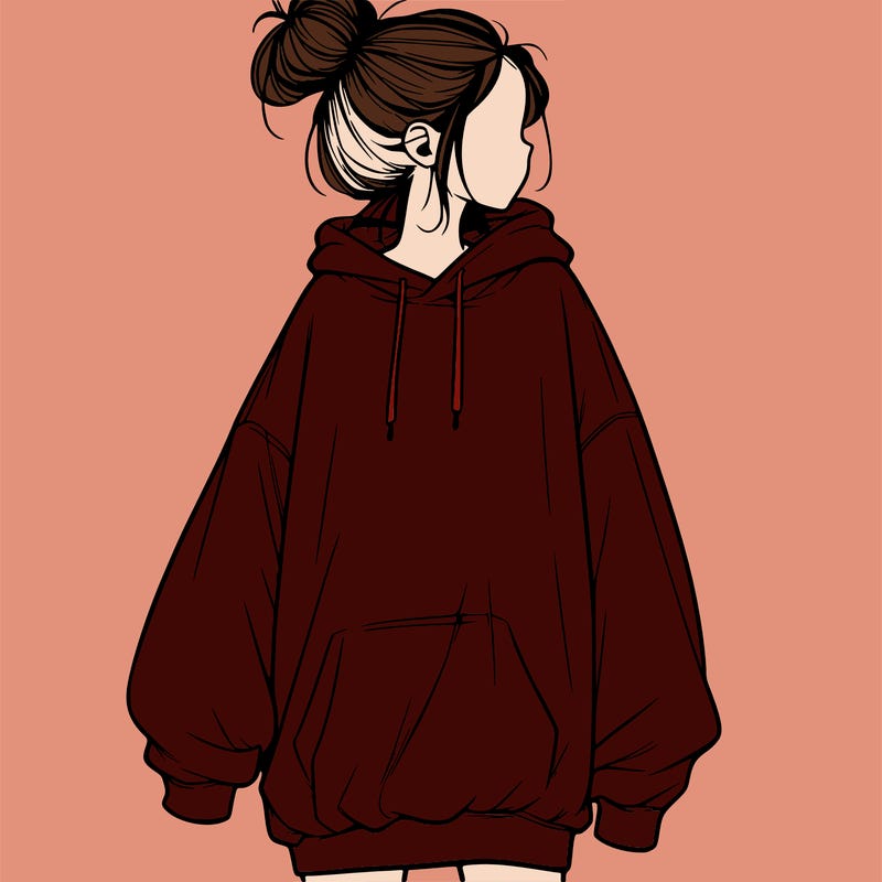 realistic girl with a oversized sweatshirt on and a bun