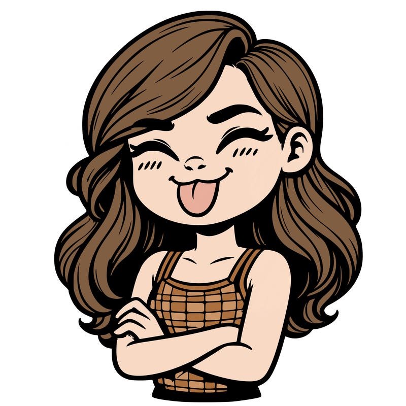 realistic girl crossing her arms and wearing a tank top with her tongue held out she has long hair