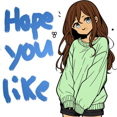 manga teen girl  in a sweater and baggy pants