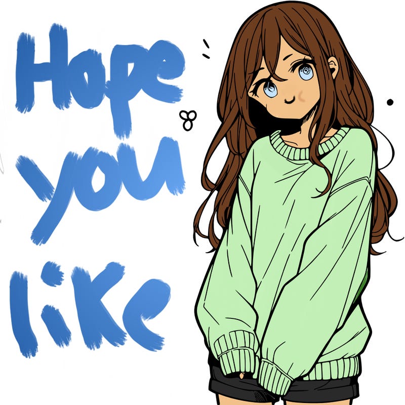 manga teen girl  in a sweater and baggy pants