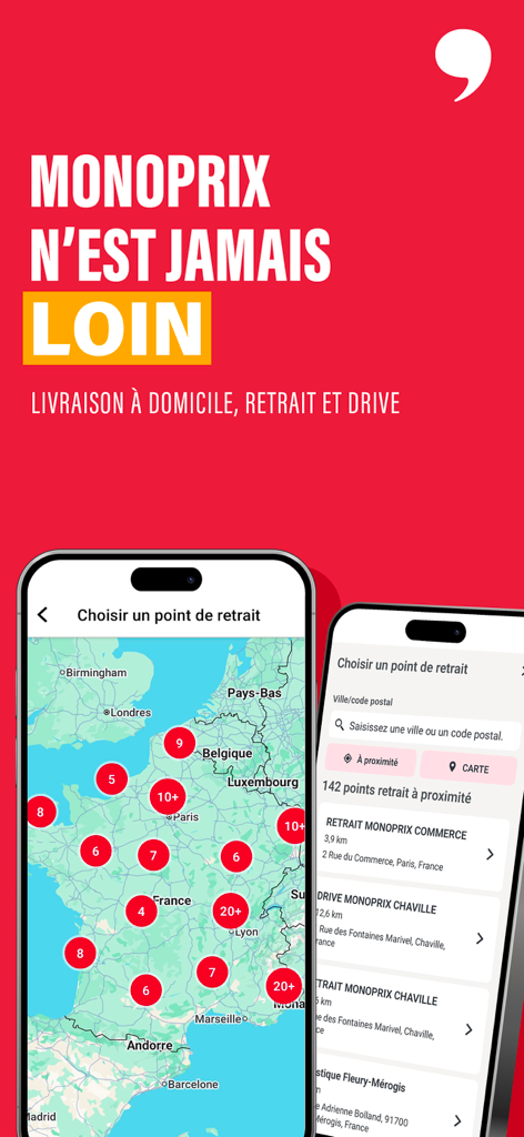 Monoprix.fr Courses - Carte et liste des points de retrait de l'application mobile Monoprix
