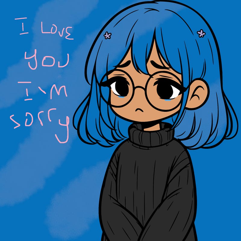 sad girl with glasses in a sweater