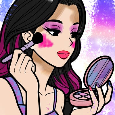 little girl putting on makeup