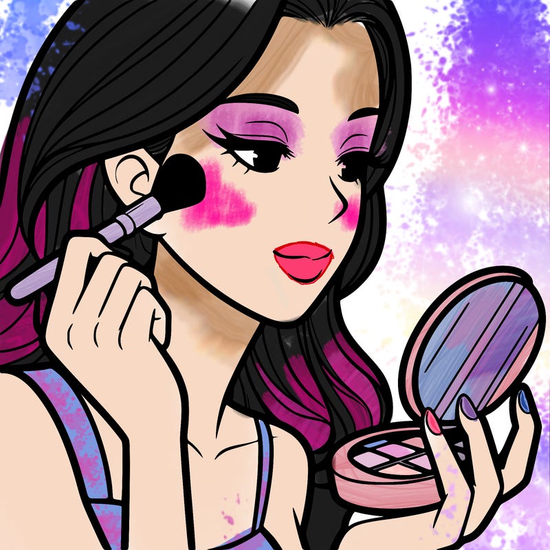 little girl putting on makeup