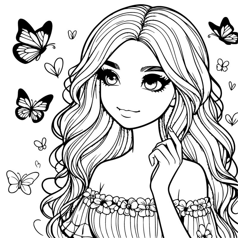 realistic pretty girl with butterflies