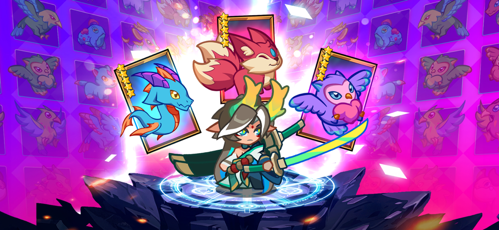 Monster Slayer Offline RPG - Stylized RPG character from Monster Slayer with three collectible monster pet cards