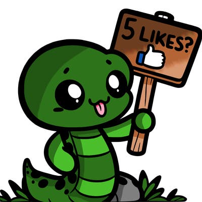 a simple cute snake holding a sign that says 5 likes?