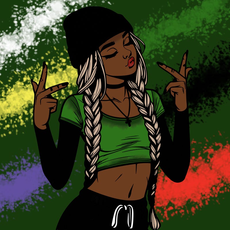 realistic teenage girl with braids and a beanie and crop top doing 🫶🏼