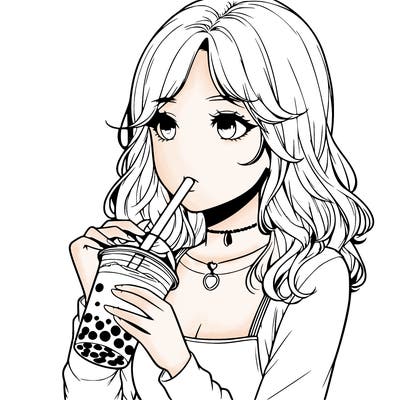 realistic girl drinking boba tea