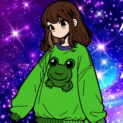 girl wearing frogging sweatshirt