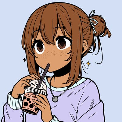 manga character drinking boba
