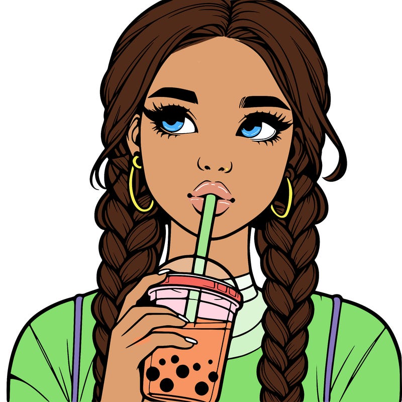 realistic girl with braided hair drinking boba