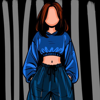 realistic girl faceless with baggy pants and a crop top