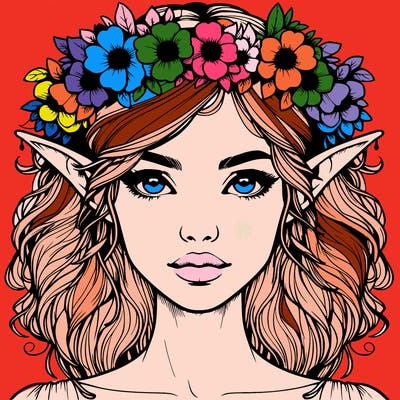 realistic female elf with flower crown