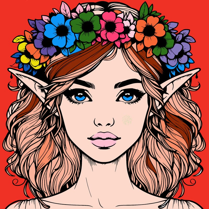 realistic female elf with flower crown
