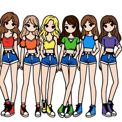 a group of girls wearing crop tops and shorts