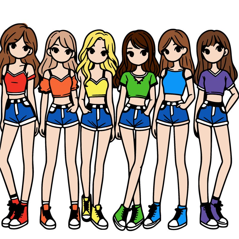 a group of girls wearing crop tops and shorts