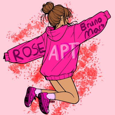 realistic girl jumping with a bun and oversized sweatshirt