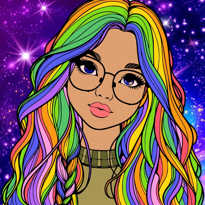 girl with long hair and freckles and glasses realistic