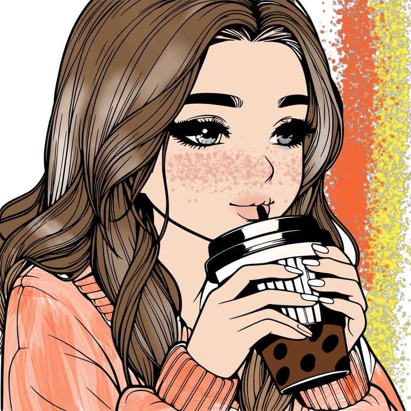 realistic girl drinking coffee