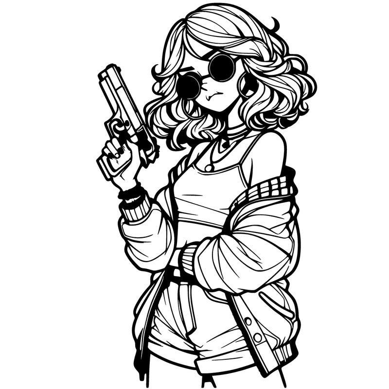 stylish teenage girl with gun