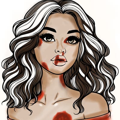 realistic girl with wavy hair and lips