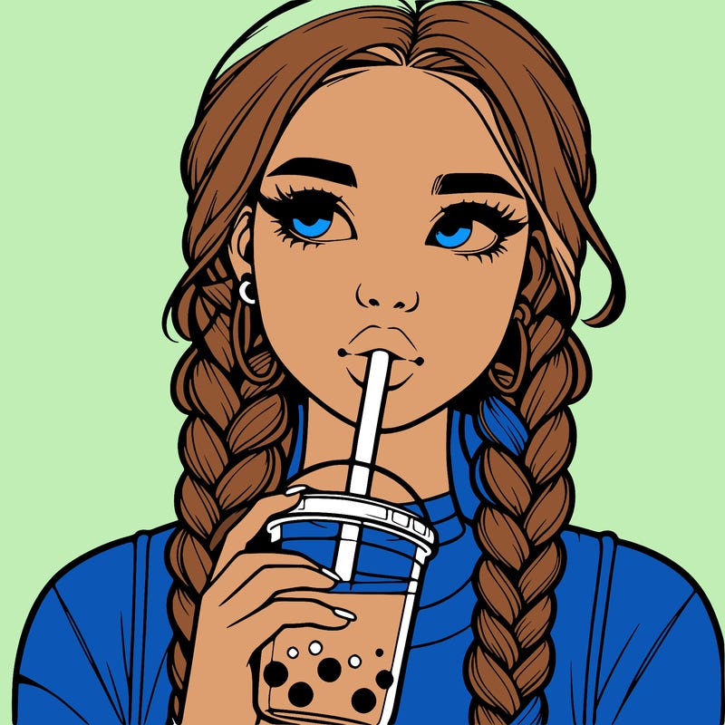 realistic girl with braided hair drinking boba
