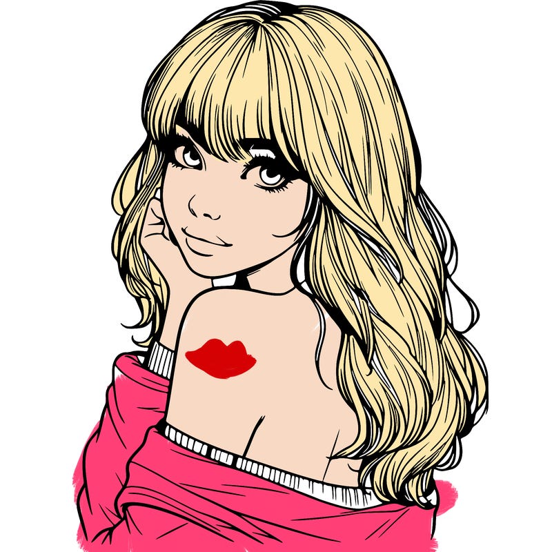 realistic girl with bangs looking over her shoulder