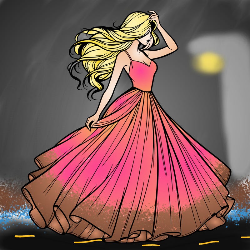 realistic woman with dress flowing in the wind