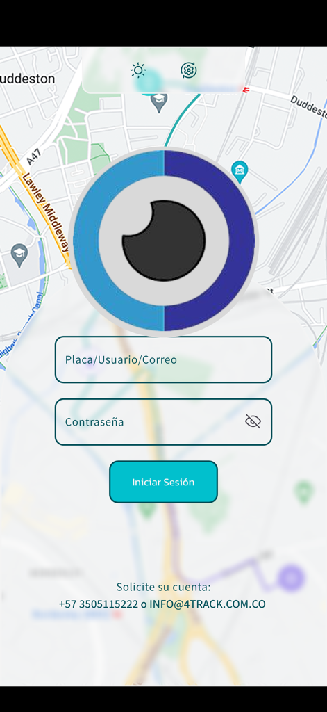 VISTO+ - Pantalla de inicio de sesión de la aplicación de monitoreo de vehículos GPS VISTO plus con campos para matrícula y contraseña