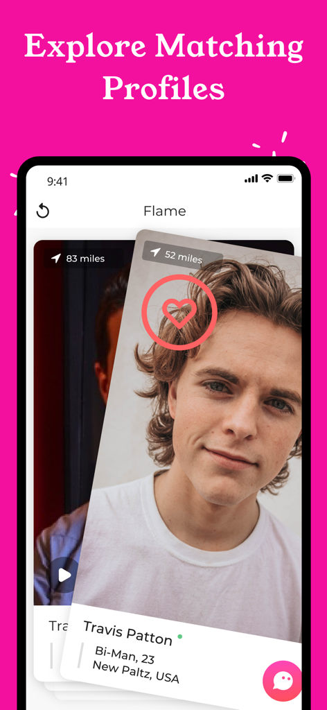 Interfaz de la app BiCupid mostrando un perfil de citas para encontrar coincidencias