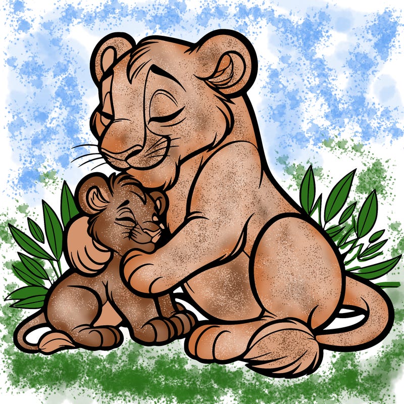 lioness cuddling her cub