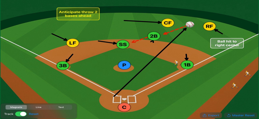 Baseball Board - フィールド上の守備選手のポジションと動きの矢印を示すデジタル野球コーチングボード