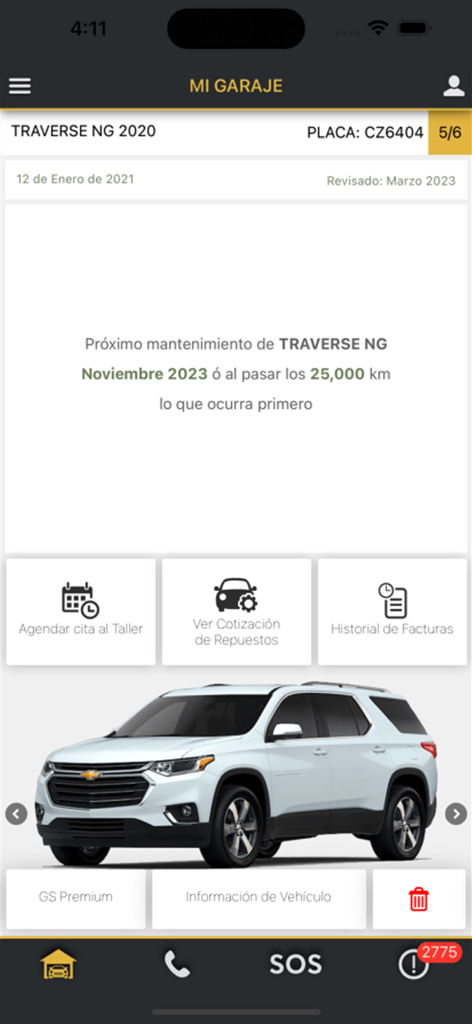 Grupo Silaba - Grupo Silaba app screen showing vehicle maintenance reminders and service booking options for a Chevrolet Traverse