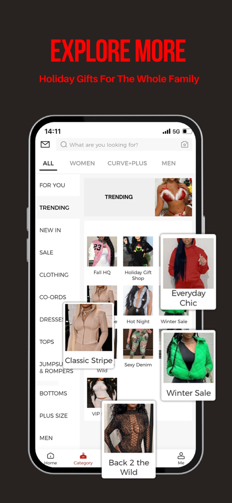 LovelyWholesale mobile app interface showing fashion categories and trending styles