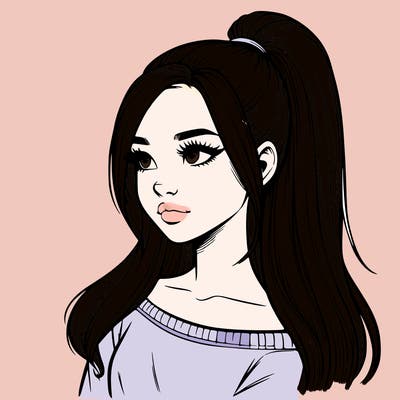 realistic girl with a high ponytail