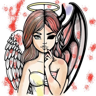 realistic angel half demon