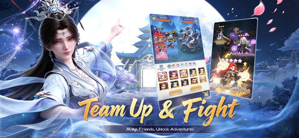 Renegade Immortal - Renegade Immortal game screen showing character collection and team battle options