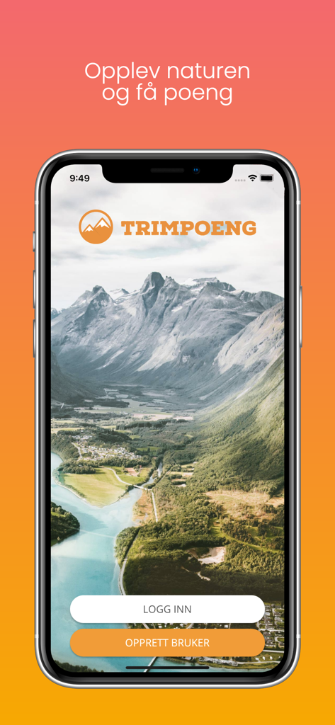 Trimpoeng - Trimpoeng app welcome screen featuring a scenic mountain landscape
