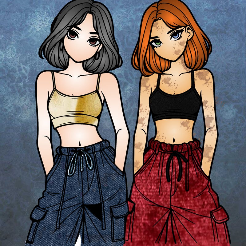 two girls with crop top with baggy pants